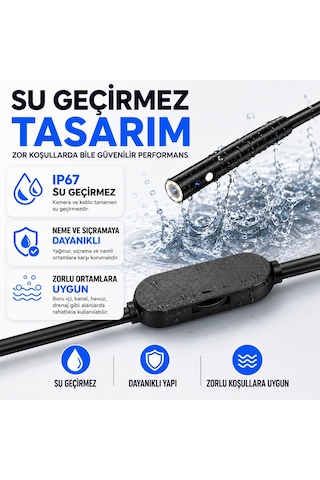 Uninet iPhone Uyumlu Ve Android Uyumlu 2 Kameralı 2 Metre Kablolu Endoskop Yılan Kamera