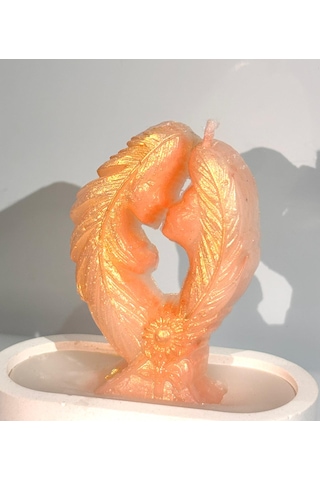Bond Of Love-el Yapımı Işıltılı Kadın Figürlü Dekoratif Mum Beyaz-turuncu