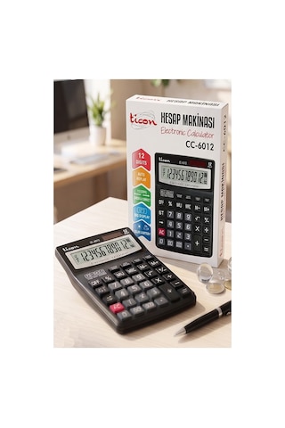 Hesap Makinesi Siyah 14x19cm 1 Adet Ticon Cc-6012 12 Haneli Hafızalı Orta Boy Ofis Büro Masaüstü Hesap Makinası