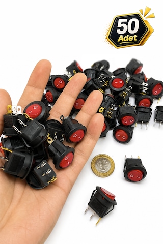 Yuvarlak Anahtar Işıklı Kırmızı 3 Pin 23 Mm 50 Adet Aç Kapa On-off Switch Buton 6a/250vac 10a/125/250vac