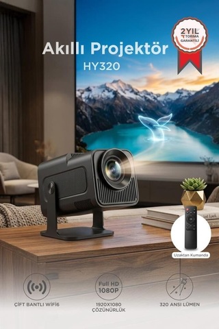 Premium Akıllı Sistem Video Aleti Medya Oynatıcı Projeksiyon Cihazı Hy320 Siyah 4k 1080p