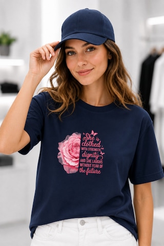 Bayloranzzo Rose Art %100 Pamuk Heavy Cotton Premium Kalite Kadın Tişört Lacivert