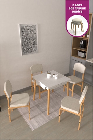 Vilinze Ege Sandalye Avanos Ahşap Mdf Kanatlı Mutfak Masası Takımı - 70x70+70 Cmtk-avanos-07070k-bn-ege19n-sigmabeyaz Kırık Beyaz