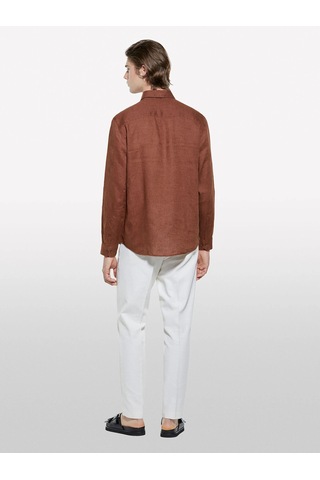 Sisley %100 Keten Regular Fit Gömlek Erkek Kahverengi Gömlek - 325p5bkusq029