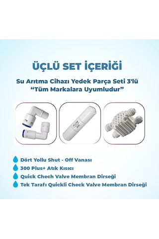 Su Arıtma Cihazı Yedek Parça Seti 3'lü Tüm Markalara Uyumludur