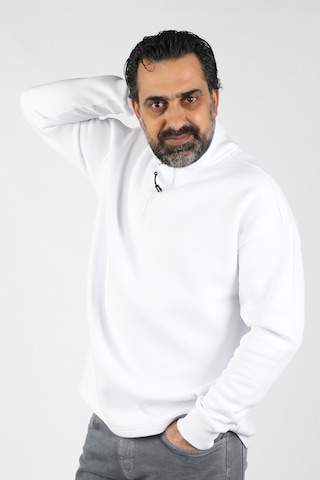 Unisex Balıkçı Yaka Beyaz Sweatshirt Beyaz