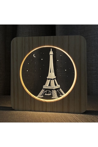Soulader Ahşap Eyfel Kulesi Tasarımı Usb Şarjlı Dekoratif Gece Lambası Beyaz