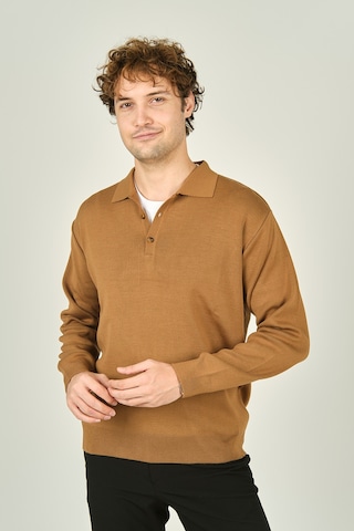 Ateş Triko Erkek Polo Yaka Düğmeli Yün Kazak 6091023 Camel Camel