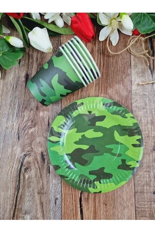 Love Land Partiler İçin Kamuflaj Desenli 24 Parçalık Tek Kullanımlık Sofra Takımı 169539112 100 adet