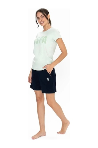 U.S. Polo Assn. U.s. Polo Assn. Kadın Yuvarlak Yaka Renkli Pijama Şort Takım MİNT YEŞİLİ
