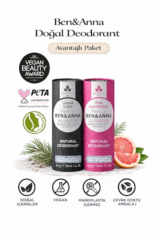 Ben&anna Doğal Deodorant 2 Li Avantajlı Paket Urban Black & Pink Grapefruit