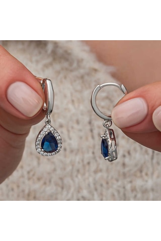 Artsmagazinmücevher Gümüş Lacivert Zirkon Taşlı Damla Küpe