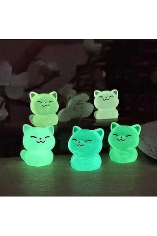 Novahub Gece Parlak Sevimli Kedi Figürleri Seti - 5 Adet Dekoratif Süs, Mavi Işıklı