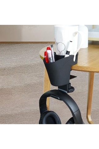 Pazly Suntek Masa Kalem Tutucu Bardak Kulaklık Kancası 3'ü 1 Arada Siyah Diğer