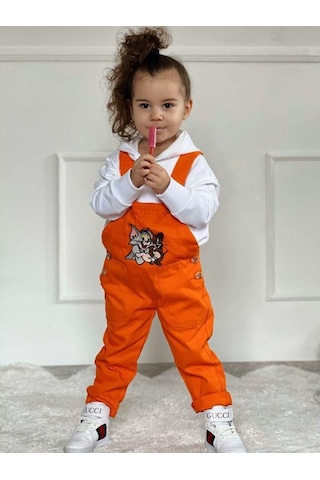 MODAVALS TOM & JERRY NAKIŞLI UNISEX KARDEŞ KOMBİN BAHÇIVAN TULUM & SWEAT SET - TURUNCU