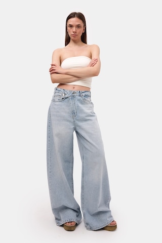 Itsbasic Kadın Kot Rengi 4s6-3 Mega Baggy Fit Kemer Detaylı Bol Kesim Denim Jean Mavi