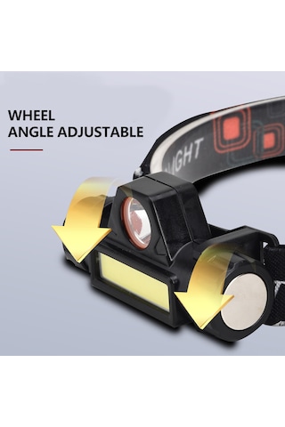 Youmex Usb Şarjlı Manyetik Başı Lambası, Xpe+cob Işık Kaynağı, 300m Mesafe, Yüksek/alçak Işık, Kamp/dağcılık/gece Balıkçılığı, Siyah Siyah