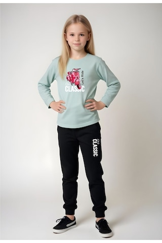 Fyk Kids Kız Çocuk Pembe Motor Baskılı Bel Detayı Lastikli Alt-üst Pijama Takımı Mint Yeşili