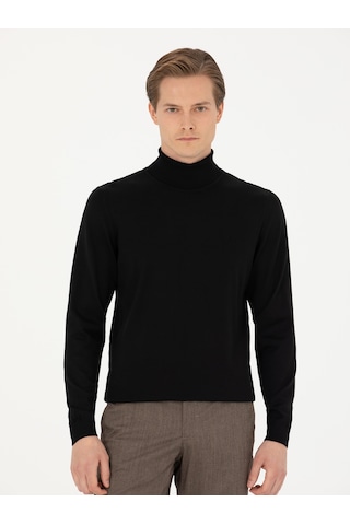 Cacharel Siyah Slim Fit Balıkçı Yaka Triko Kazak