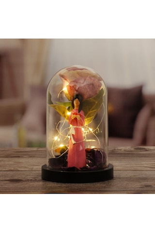 Mobgift Gül Altında Canım Annem Tasarımlı Işıklı Fanus Pembe