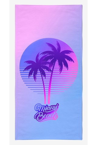 MIAMI BEACH Dijital Baskılı 75x150 Cm Plaj Havlusu Mor