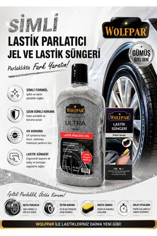 Simli Lastik Parlatıcı Jel Ve Lastik Süngeri Gümüş Seri