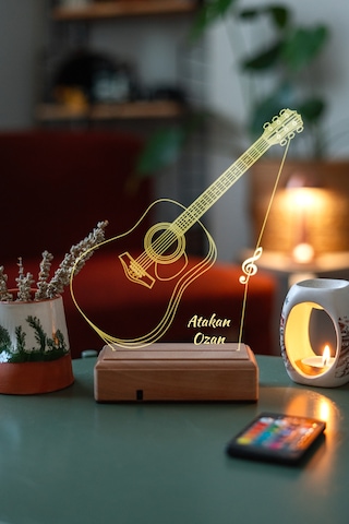 Özel Tasarım Akustik Gitar 3D Led Lamba