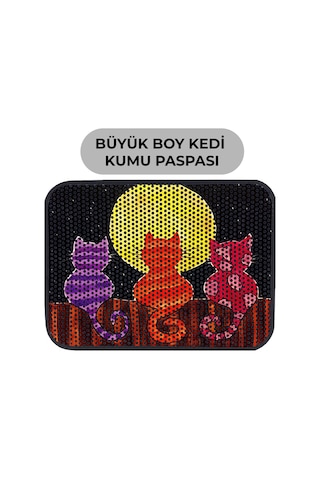 Büyük Boy Renkli Desenli Elekli Kedi Tuvalet Önü Paspası 80 X 60 Cm Büyük Siyah - 834018920