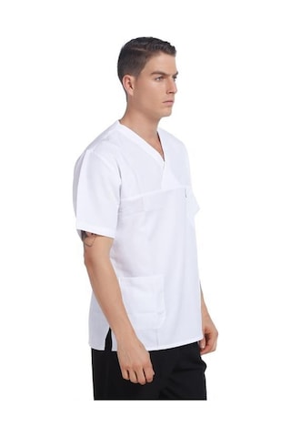 V Yaka Ceket Kısa Kol Beyaz