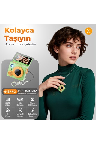 Fırsattan G13 Pro Mini Kamera 1080p Döner Ekranlı Kompakt Dijital Fotoğraf Makinesi