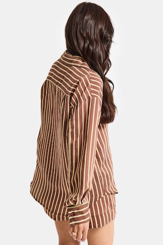 Itsbasic Kadın Kahve Çizgili S6-108 Oversize Rahat Kesim Gömlek