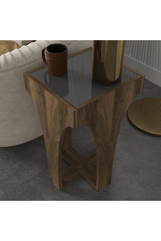 Dekorister Litus Camlı Yan Sehpa Ceviz-Antrasit