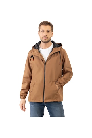 Erkek Taba İçi Astarlı Kanguru Cepli Su Ve Rüzgar Geçirmez Kapüşonlu Cepli Yağmurluk Taba