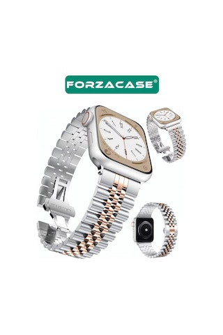 Forzacase Apple Watch Se / Se 2 40mm İle Uyumlu Rolex Tasarım Metal Kordon Kayış - Fc879 Gümüş - Gold