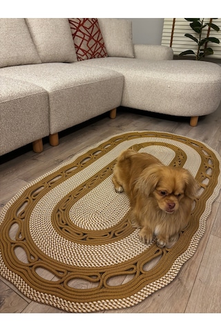 Mavaux Sarmaşık Model Oval Hasır Görünümlü Jüt Kilim Paspas Halı Jüt