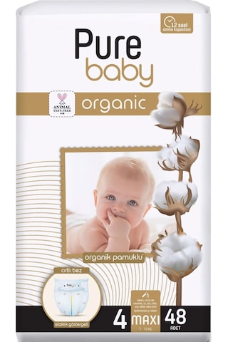 Pure Baby Organik Bebek Bezi 4 Beden 7-16 Kg Maxi 240 Adet 4 Numara