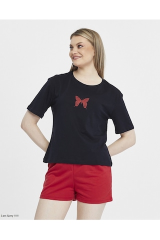 Bella Dossi Pamuklu Kısa Kollu Baskılı Kadın Şortlu Yazlık Pijama Takımı Siyah L