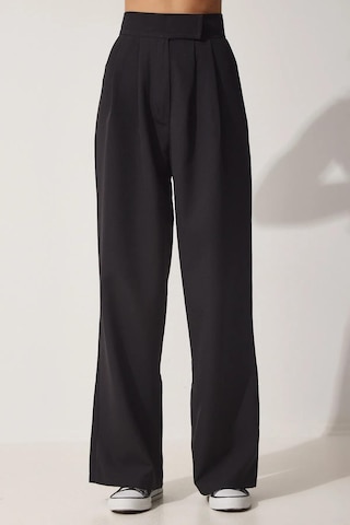 Trend Alisse Beli Cırtlı Pileli Bol Paça Palazzo Kadın Pantolon Siyah