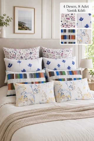 Formeya 8'li Desenli Yastık Kılıfı Seti 50x70 Cm 4 Farklı Desen, Her Desenden 2 Adet Çok Renkli