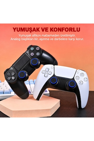 4 Adet Analog Koruyucu Silikon Kılıf Topuz Koruma Ps4 Ps5 Xbox One 360 Series Sx Switch Pro Uyumlu Mavi