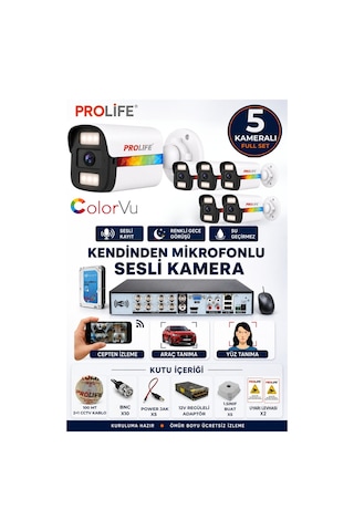 5 Li Sesli Güvenlik Kamerası 5 Mp Gece Renkli Yüz Ve Araç Tanımalı Full Hd Kamera Sistemi