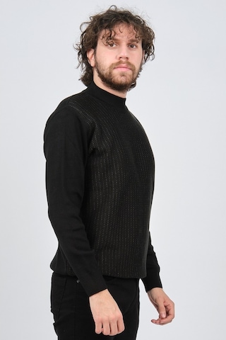 Çizgi Triko Erkek Yarım Balıkçı Çizgi Desenli Kazak 42564234 Siya Siyah