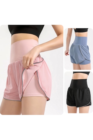 Gajeena Kadın Spor Şortu - Yüksek Bel, Nefes Alabilen Mesh, Yoga Ve Koşu İçin Pembe