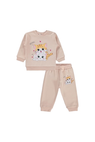 Civil Baby Kedi Baskılı Takım - Pudra