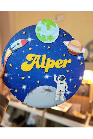 Uzaytemalı Astronotlu Kapı Süsü-bebek Odası Gezegenler Kapı Süsü- Ahşap