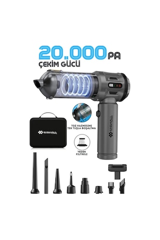 Enshall Ultra Güçlü Göstergeli 20.000PA Çantalı Araç İçi Şarjlı Süpürge