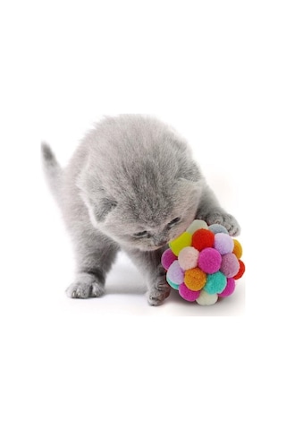 Mixpet Renkli Ponpon Top Kedi Oyuncağı 7 CM