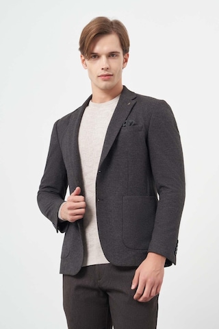 İmza Siyah Kendinden Desenli Örme Mono Yaka Astarsız Çift Yırtmaç 2 Düğme 6 Drop Slim Fit Casual Ceket 1002245151 Siyah