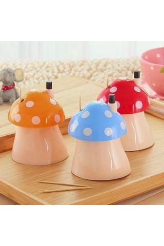 Yeşil Basın Tasarım Otomatik Kürdan Tutucu Toz Geçirmez Büyük Kapasiteli Yaratıcı Mantar Şekilli Masa Kürdan Saklama Kutusu Ev İçin