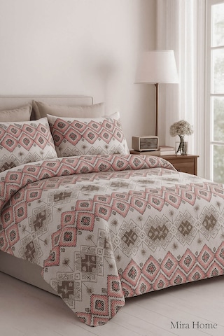 Çift Kişilik Pamuklu Nevresim Takımı Kareli Motifli Renkli